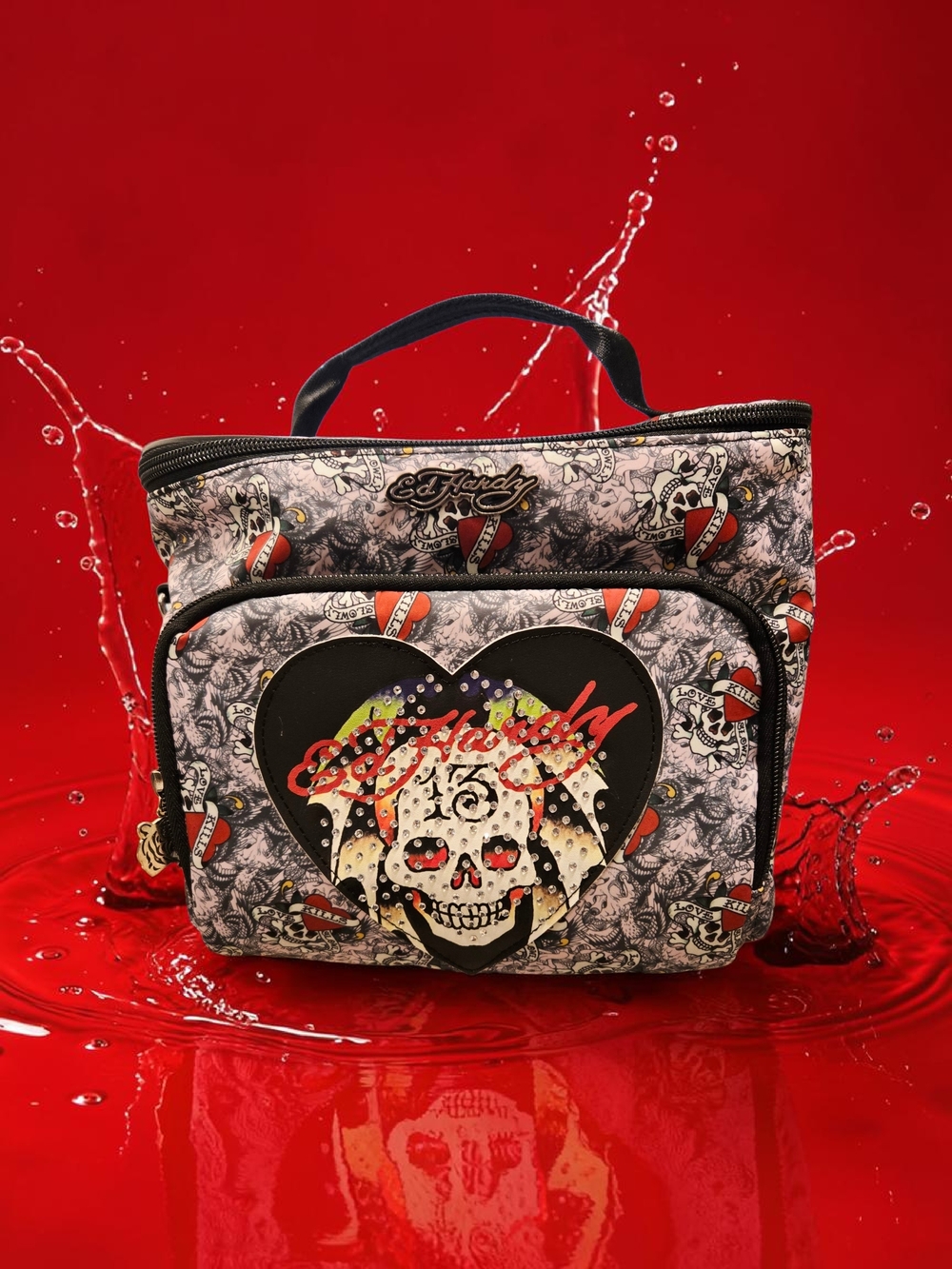 NEW Ed Hardy Lunch Tote With Insulated Lining Love Kills Slowly Skull Motif NWT